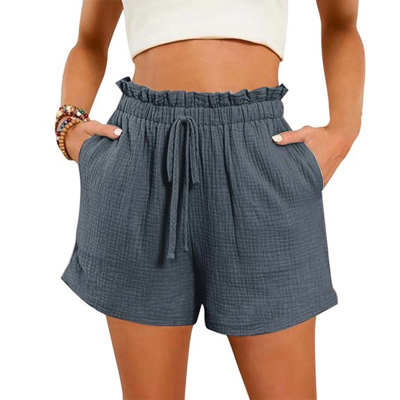 Women's Summer High Waist Loose Wide Leg Beach Shorts with Pockets Fashion Comfortable Casual Solid Color