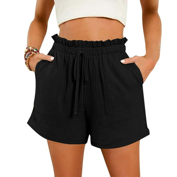 Women's Summer High Waist Loose Wide Leg Beach Shorts with Pockets Fashion Comfortable Casual Solid Color
