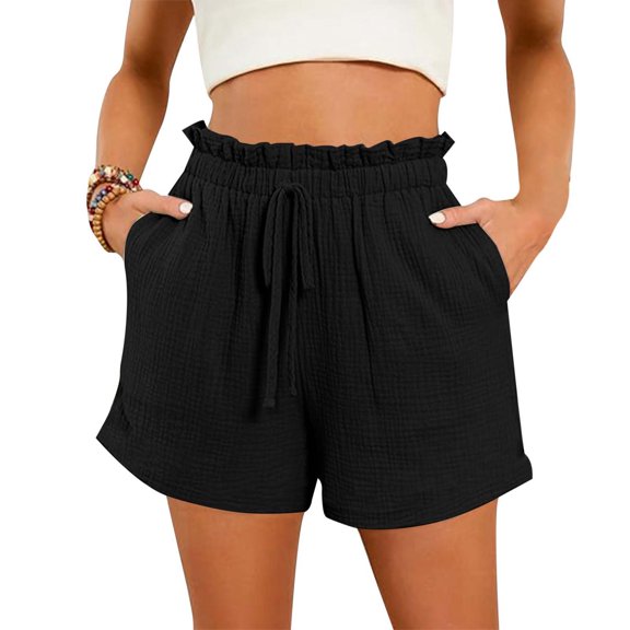 Women's Summer High Waist Loose Wide Leg Beach Shorts with Pockets Fashion Comfortable Casual Solid Color