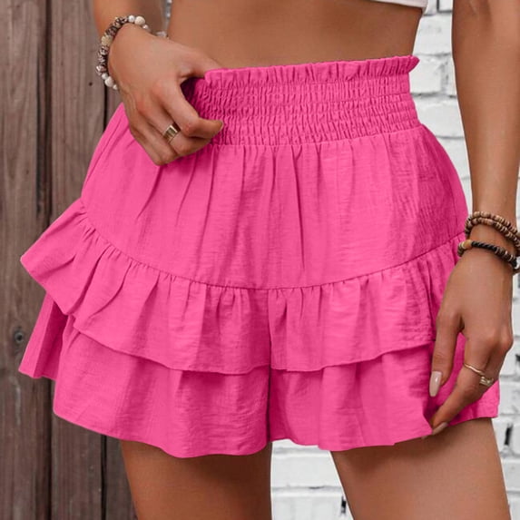 Women's Summer High Waist Smocked Ruffle Skirt Cute Flowy Layered Mini Skirt Beach Casual