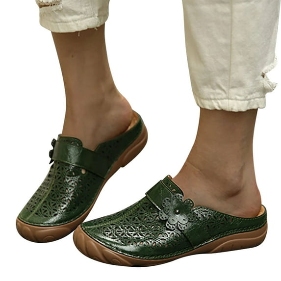 Women's Summer Hollow Mules Sandal Lightweight Flat Sandals Breathable Slides Slip-on Loafers