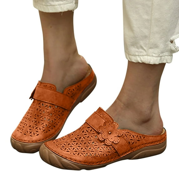 Women's Summer Hollow Mules Sandal Lightweight Flat Sandals Breathable Slides Slip-on Loafers