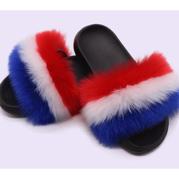 Women's Summer Hot Amazing Mixed Faux Fur Slide Slippers – Cozy Indoor & Outdoor Wear, Available in Big Sizes