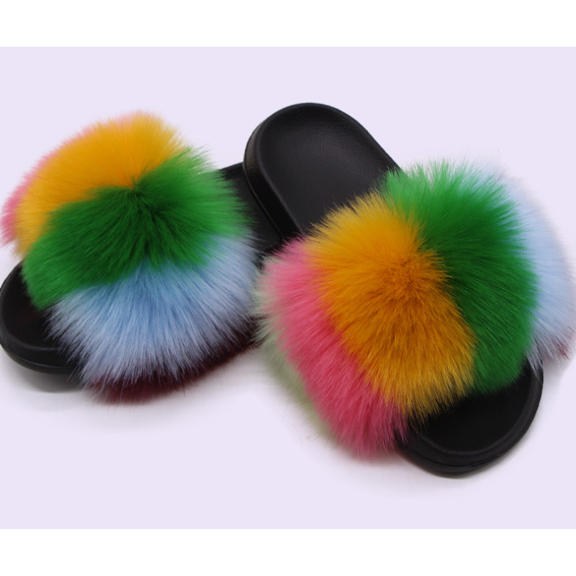 Women's Summer Hot Amazing Mixed Faux Fur Slide Slippers – Cozy Indoor & Outdoor Wear, Available in Big Sizes