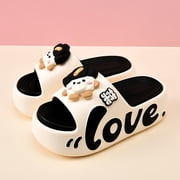 Womens Summer Indoor Home Slippers, Heeled Cartoon Alphabet Decorated Soft Sole Flats, Women Shoes