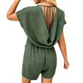 thumbnail image 1 of Women's Summer Jumpsuit 2025 Casual V Neck Wrap Ruched Short Sleeve Romper with Pockets Beach Travel Outfit, 1 of 2