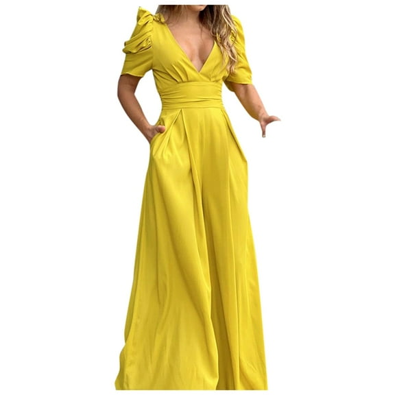 Women's Summer Jumpsuit Elegant Wide Leg Short Sleeve Solid Color Fashionable Large Size Comfortable Casual Outfit