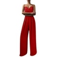 thumbnail image 1 of Women's Summer Jumpsuit Sleeveless Spaghetti Strap Solid Color Casual Straight Wide Leg Palazzo Pants Romper, 1 of 6
