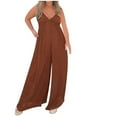thumbnail image 1 of Women's Summer Jumpsuit Sling Deep V High Waist One Piece Bodysuit Casual Loose Straight Wide Leg Pants Rompers Coffee,XXXXL, 1 of 6