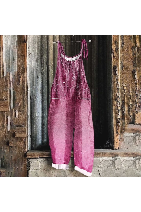 Women's Summer Jumpsuits Boho Wide Leg Overalls Casual Loose Rompers with Pockets 2025 Hot Pink XXL