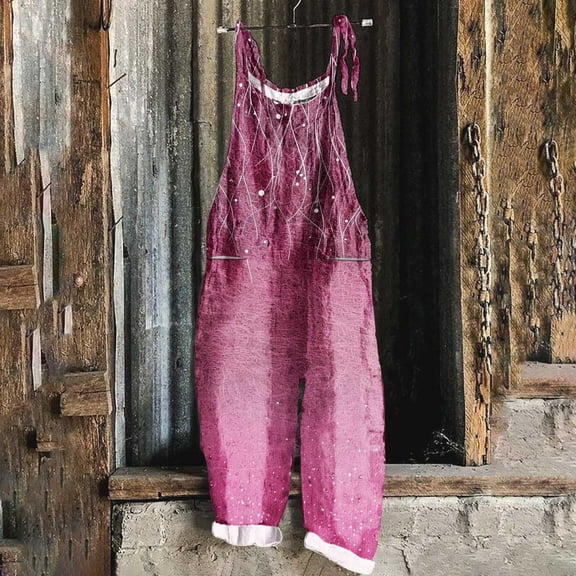 Women's Summer Jumpsuits Boho Wide Leg Overalls Casual Loose Rompers with Pockets 2025 Hot Pink XXXXXL