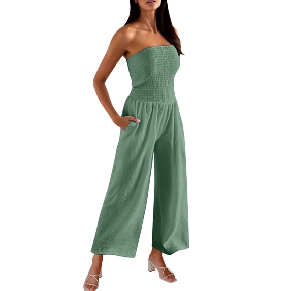 Women's Summer Jumpsuits Boho Wide Leg Overalls Casual Rompers Beach Outfits with Pockets Army Green XXL