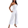 thumbnail image 1 of Women's Summer Jumpsuits Boho Wide Leg Overalls Casual Rompers Beach Outfits with Pockets White M, 1 of 6