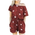 thumbnail image 1 of Women's Summer Jumpsuits Casual Off Shoulder Short Sleeve Shorts Loose Jumpsuit Rompers with Pockets Drawstring, 1 of 7