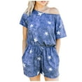 thumbnail image 1 of Women's Summer Jumpsuits Casual Off Shoulder Short Sleeve Shorts Loose Jumpsuit Rompers with Pockets Drawstring, 1 of 7