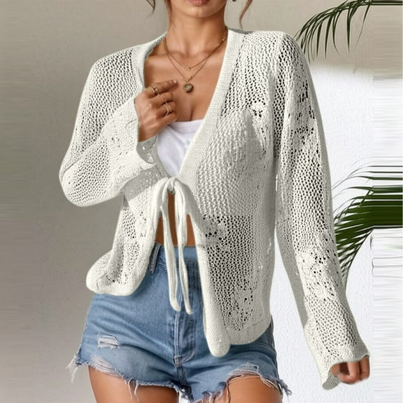 Women's Summer Knit Cardigan With Cutout Details For Beach And Casual Wear Netted Cardigan Shaker Zip Front Cardigan plus Size Cardigan Lightweight Long Cardigan Sweaters for Women Winter Open