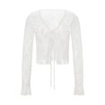 thumbnail image 1 of Women's Summer Lace Crop Tops Flare Long Sleeve Tie Front Sheer Slim Cardigan Clubwear, 1 of 10