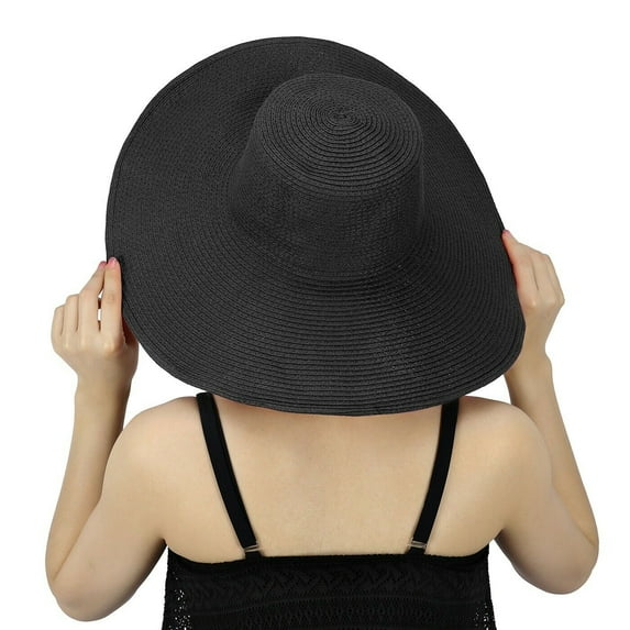 Women's Summer Lady Floppy Straw Hat Sun Beach Fashion Cap Bow Foldable Wide Brim