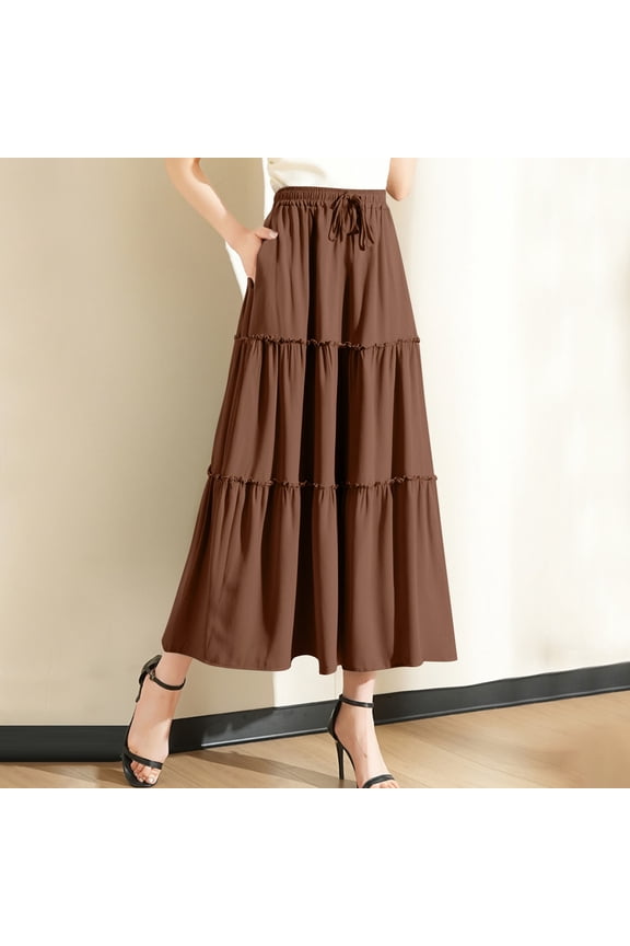Women's Summer Layered Skirt With Wooden Ear Trim High Waist Elastic Lace Skirt With Ruffled Edge Girls Skirt Womens Skirts Knee Length Split Skirts for Women Dog Skirt Teen Skirts Alt Skirt Girls