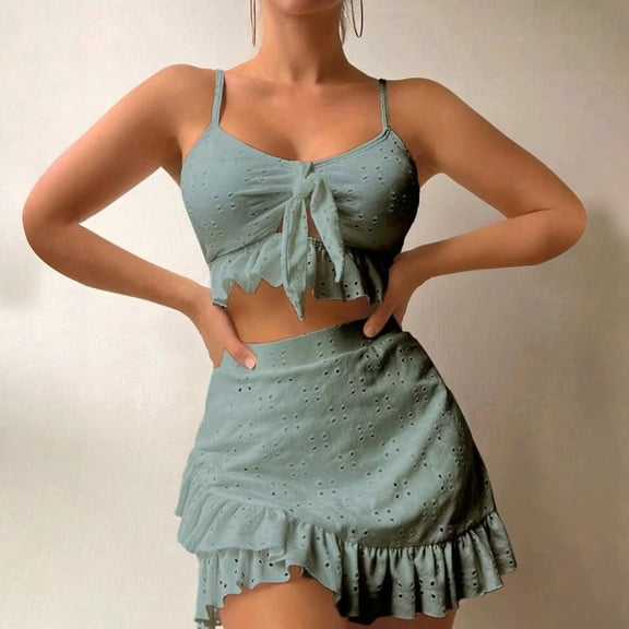 Women's Summer Leisure Beach Solid Color Wrap Skirt Three Piece Swimsuit Swimsuits for Older Women with Sleeves Short Sleeve Swimsuit Women Bikini plus Size Swim Suits Swimsuits for Women with Shorts