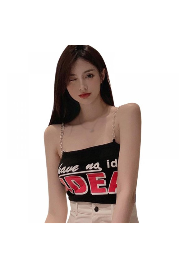 Women's Summer Letter Print Sleeveless Stretch Outfit Crop Tank Top