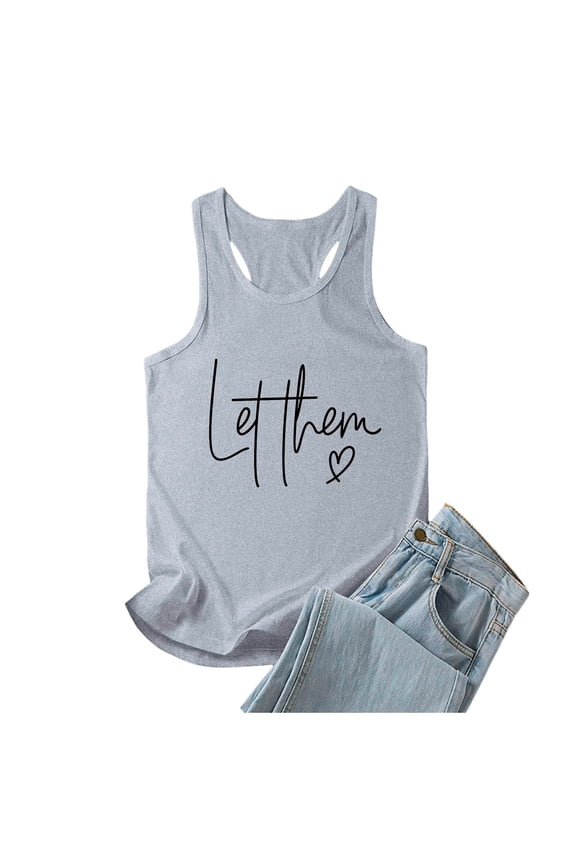 Women's Summer Letter Printed Sleeveless Vest - Funny Graphic Tank Top, Casual Crewneck, Loose Fit - S-XXL