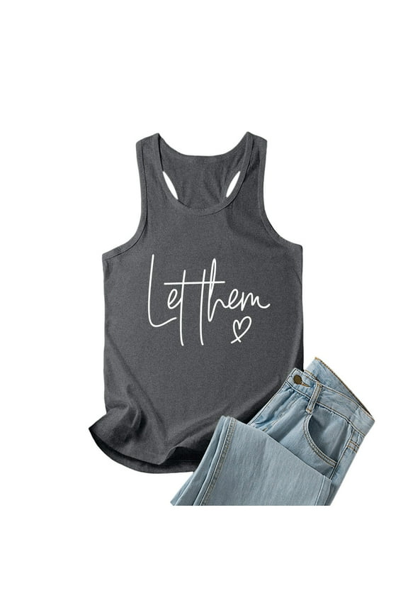 Women's Summer Letter Printed Sleeveless Vest - Funny Graphic Tank Top, Casual Crewneck, Loose Fit - S-XXL