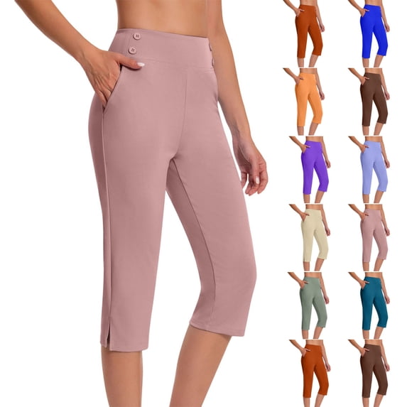 Women's Summer Lightweight Capris High Waisted Solid Color Capris Matching Slim Fitting Yoga Gym Pants Plus Size Capris for Women