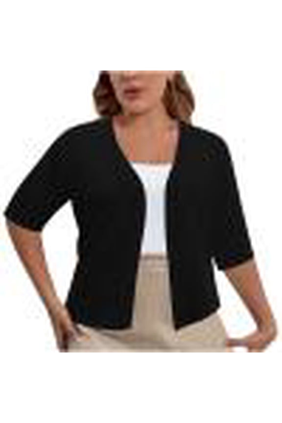 Women's Summer Lightweight Cropped Cardigans Plus Size Open Front Bolero Sweaters Short Sleeve Shrug