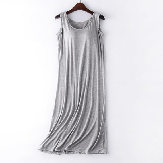 Women's Summer Lightweight Sleeveless Tank Dress Casual Loose Chest Pad Mid Length Summer Suspender Pajamas Bottoming Dress Womens Satin Robe Long plus Size Robe with Hood 3x Fuzzy Robes for Women 3x