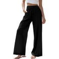 thumbnail image 1 of Women's Summer Linen Blend Palazzo Pants - Wide Leg Trousers with Pockets, Drawstring & Elastic Waist, Lightweight Casual, 1 of 6