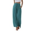 thumbnail image 1 of Women's Summer Linen Blend Palazzo Pants - Wide Leg Trousers with Pockets, Drawstring & Elastic Waist, Lightweight Casual, 1 of 6