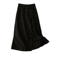 thumbnail image 1 of Women's Summer Linen Button Front Elastic High Waist Swing A Line Midi Skirt Black XL, 1 of 4