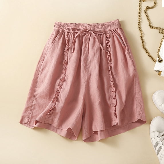 Women's Summer Linen High Waist Wide Leg Shorts With Ruffled Hem | Retro Vintage Style Casual Loose Beach Shorts for Women Summer Short Underwear for Women Women's Shorts plus Size Ripped Jean Shorts