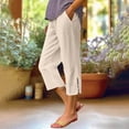 thumbnail image 1 of Women's Summer Linen-Look Capris with Elastic Waist and Pockets, 1 of 5