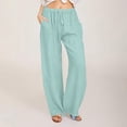 thumbnail image 1 of Women's Summer Linen Pants Drawstring Loose Cotton Linen Straight Wide Leg Pant Woman Casual Solid Lightweight Breathable Comfy Beach Vacation Trouser, 1 of 5