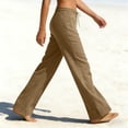 thumbnail image 1 of Women's Summer Linen Pants Elastic Drawstring Linen Wide Leg Pants Casual Solid Loose Fits Lightweight Breathable Beach Vacation Pants Lounge Straight Leg Trousers, 1 of 7