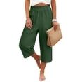 thumbnail image 1 of Women's Summer Linen Pants Elastic Waist Ruffles 7/8 Length Loose Straight Leg with Pockets Breathable Lightweight Capris Vacation Beach Casual Office Outfits New Army Green L, 1 of 7