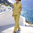 thumbnail image 1 of Women's Summer Linen Set Casual V Neck Top Plus Pants Set Two Piece Set, 1 of 6