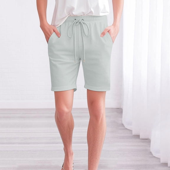 Women's Summer Linen Shorts Knee Length - High Waisted Cotton Blend Elastic Drawstring Casual Shorts with Pockets, Ruffle Waist & Scalloped Hem Red S-3XL