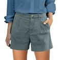 thumbnail image 1 of Women's Summer Linen Solid Shorts - Button Fly, Elastic Waist, Side Pockets, Casual Travel Shorts, 1 of 4