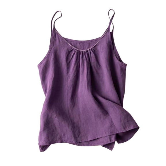 Women's Summer Linen Suspenders Vest Pure Solid Color Outerwear Literary Retro Thin Loose Tank Top