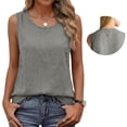thumbnail image 1 of Women's Summer Linen Tank Tops Solid Color Loose Casual Round Neck Sleeveless Blouse Gray L, 1 of 5