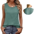 thumbnail image 1 of Women's Summer Linen Tank Tops Solid Color Loose Casual Round Neck Sleeveless Blouse Green XXL, 1 of 5
