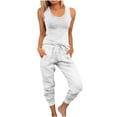 thumbnail image 1 of Women's Summer Linen Two Piece Outfits Sleeveless Tank and Drawstring Cropped Pants Sets Casual Soft Set with Pocket, 1 of 6