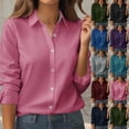 thumbnail image 1 of Women's Summer Long Sleeve Button Down Blouse Tops Shirts T-Shirts Solid Color Casual Loose Fit Tunic Soft Breathable for Work Office Vacation Travel Daily Wear Fashion Essential Gift, 1 of 8