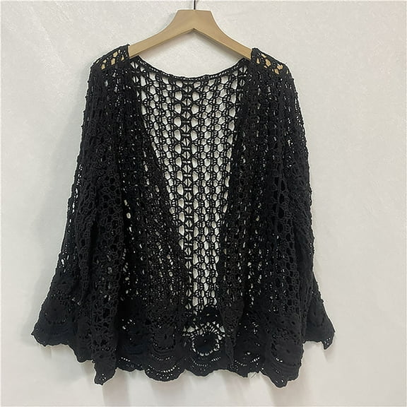 Women's Summer Long Sleeve Cardigan Hollow Out Crochet Knit Floral Cover Up Open Front Scalloped Mesh Beach Coat Sweater Cardigan Women Winter Cardigan plus Size Women Women Button down Cardigan
