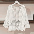 thumbnail image 1 of Women's Summer Long Sleeve Cardigan Hollow Out Crochet Knit Floral Cover Up Open Front Scalloped Mesh Beach Coat Sweater Cardigan Women Winter Cardigan plus Size Women Women Button down Cardigan, 1 of 5