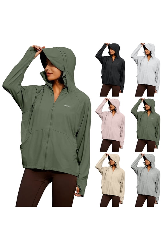 Women's Summer Long Sleeve Hooded Zipper Cardigan Jacket Coat, Solid Color Ice Silk Thin Sunscreen , Casual Daily Wear Travel Beach Vacation Fashion Essential Gift for Women