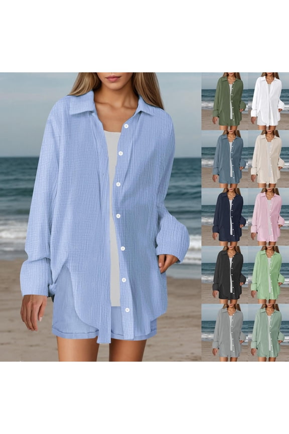 Women's Summer Long Sleeve V Neck Blouse Tops Shirts Solid Color Casual Work Office Vacation Daily Wear Fashion Essential Gift for Women | CSEONE,Sky Blue L